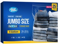 25 Large Plastic Bags With Zipper Top - 5 Gallon Bags 18" x 24", Extra Large Storage Bags for Clothe