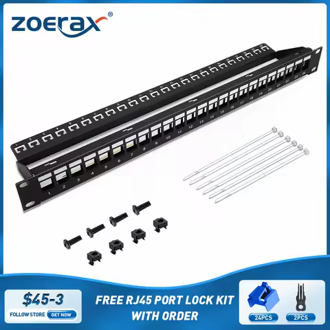 ZoeRax 24 Port RJ45 Patch Panel Cat6/Cat6a/Cat7 Feed Through, RJ45 Coupler Network Patch Panel 19 In