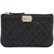 Chanel Black Quilted Caviar Boy Mini O Case Zip Pouch Light Gold Hardware, 2023