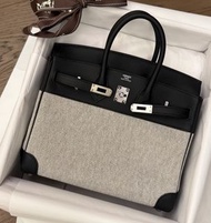 Hermes 愛馬仕 Birkin 25  黑銀  Tolie帆布拼接  K stamp B25 Birkin25 Noir phw ck89