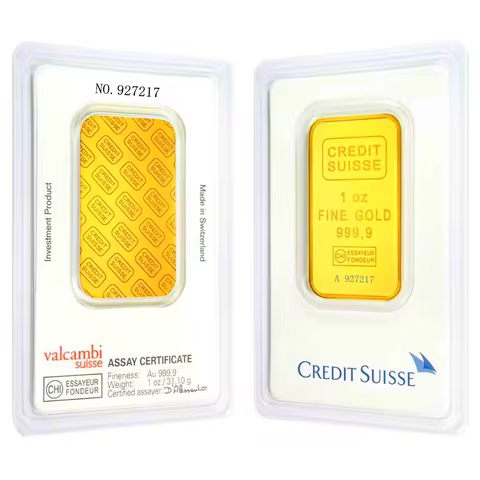 1 OZ Gold CREDIT SUISSE Bar 24ct Gold Plated Layered Bullion Bar Transparent Acrylic Sealed Packagin