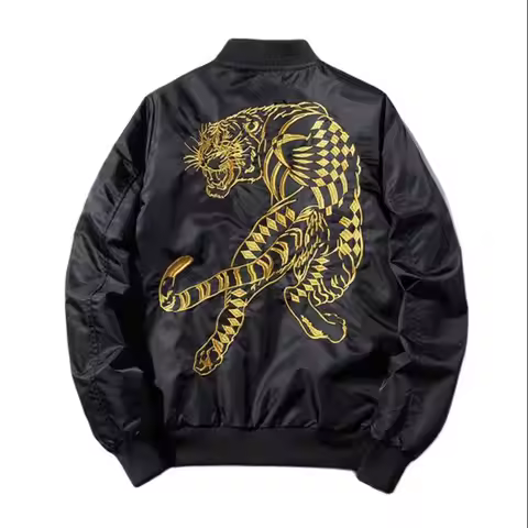Men Sukajan Bomber Jacket Tiger Embroidered Luxury Tiger Male Coat 2026 Spring Winter Padded Waterpr