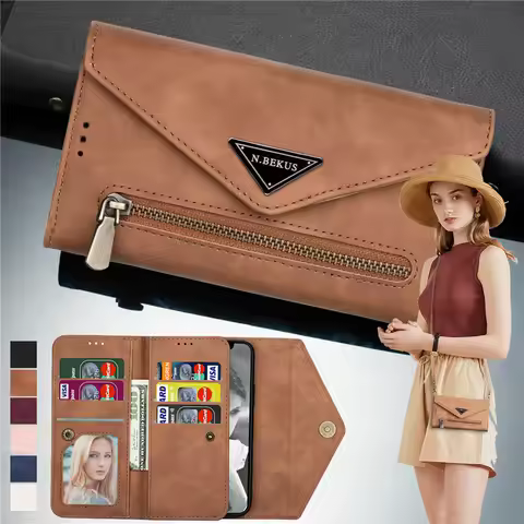 Crossbody Leather Phone Case For iPhone 12 13 11 14 15 Plus 16 Pro Max X XS XR Zipper Wallet Card Co