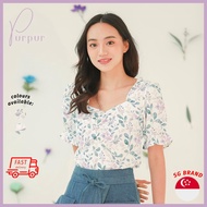 Purpur Women Tops Merissa Floral Print Sweetheart Neckline Puff Sleeves Crop Top with Tie-able Back 