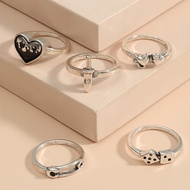 Nicedays🍒Rantai kepribadian paduan cincin perak cincin cinta ular retro 5 cincin dadu.