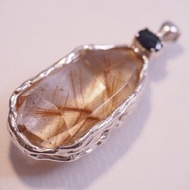 大顆 鈦晶 少見造型 藍寶石 手工純銀墜子 Rutile Quartz