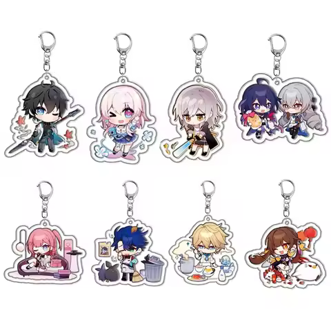 6cm Anime Honkai: Star Rail Game Keychain Cute Sampo Gepard Dan Heng Q Version Print Acrylic Pendant