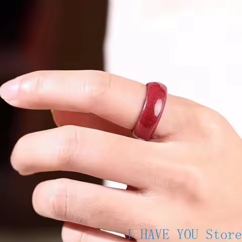 Natural Red Cinnabar 8-14 Size Feng Shui Ring Jade Round Wealth Money Rings Jewellery Fashion Man Wo