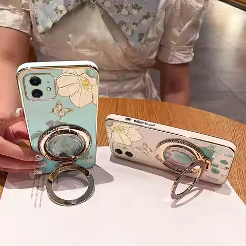 11 Yellow lotus Plating Phone Case For iPhone 12ProMax 8Plus 12Pro 12 7 6S XR X 11 7Plus 11ProMax 6P