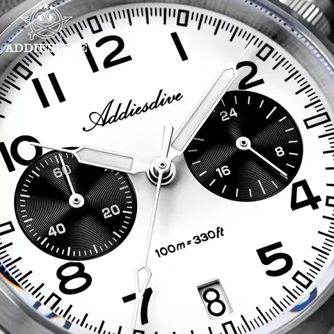 ADDIESDIVE New Men's Watch Luxury Sapphire VK64 Quartz Wristwatch Chronograph 39mm Luminous 100m Wat
