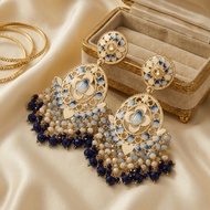 Indian Chandbali Earrings Ethnic Saree Wedding Guest Deepavali Jewellery Traditional Pearl Drop Stat