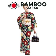 [Fuuka] Women's Yukata Set 2-piece Adult Free Size Camellia (Black) x Heko Obi (Made in Japan/Off-Wh