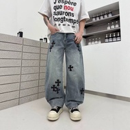 U1WG Chrome Hearts Four Seasons Cross Patch Stretch Jeans for Couples