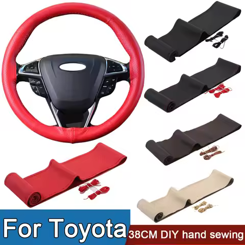 38Cm Car Steering Wheel Cover Genuine Leather Non-slip Braid Cover For Toyota RAV4 Coralla Hilux Lan