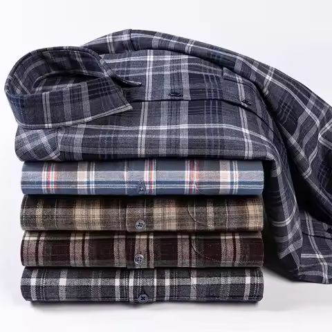 New 100%Cotton Plaid Flannel Shirts For Men Long Sleeve Fashion Casual Soft Standard-Fit Man Shirt B