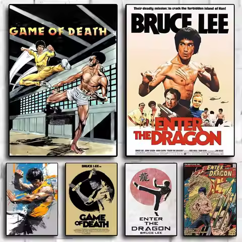 Bruce Lee Star Retro Painting Calligraphy Exhibition poster photo oil painting canvas synthetic fibe