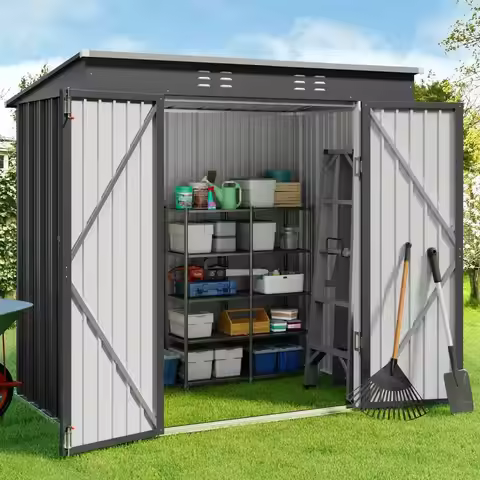 6' x 4' Outdoor Storage Shed with Double Lockable Doors, Anti-Corrosion Metal Garden Shed, Waterproo