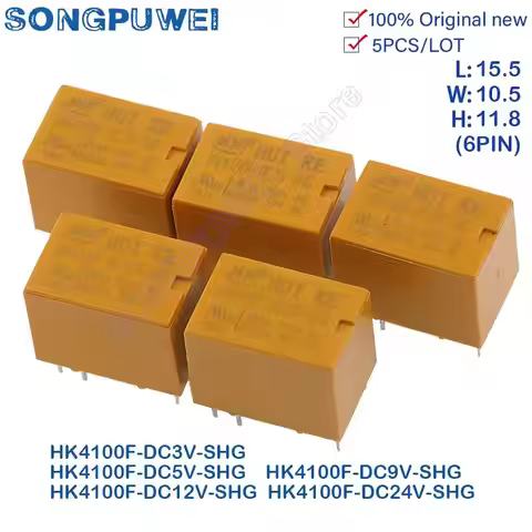5PCS/Lot HK4100F -DC5V-SHG HK4100F-DC12V-SHG HK4100F-DC24V-SHG Relays 5V 12V 24V DC 1A 6 Pin Mini Po