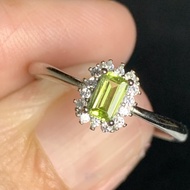 [Certificate] Olivine Stone Adjustable Ring (4x2mm+-)Silver plated-Small Beads【证书】橄榄石戒指 (镀银)-可调节 小界面