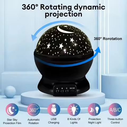 LED Galaxy Lamp 360° Rotating Nebula Effect Starry Sky Projector E27 for Kids Bedroom Decor Birthday