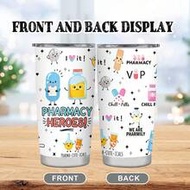 1pc 20oz Stainless Steel Tumbler, Pharmacy Hero Gift, Cute Cartoon Medicine Bottle & Pill Pattern, F
