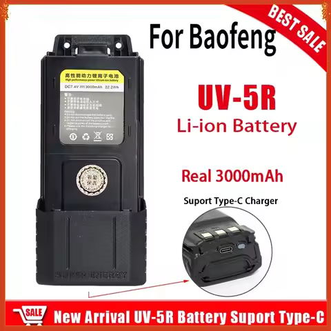 For Baofeng Walkie Talkie Uv5r Battery 2600/3000mah USB/TypeC Boafeng Batteries BL-5/BL-5L Accessori