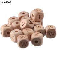 SMILE Letter Wood Beads, Cube Alphabet Wooden Beads, Necklaces Large Hole Letter Heart Wood Spacer B