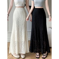 N.you LONG FLOWER LACE FISH TAIL SKIRT - QC floral embroidered maxi skirt with 2 long linings ulzzan
