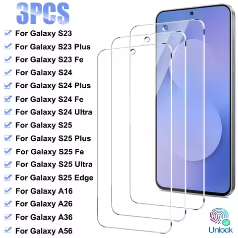 3PCS Tempered Glass For Samsung Galaxy S25 S24 Ultra S23 Plus Fe Edge Screen Protector For Samsung A