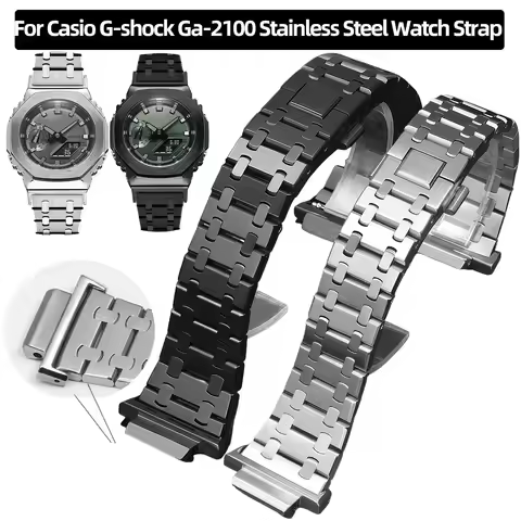 GA2100 Modified strap For Casio G-shock Ga-2100 Ga2110 Ga-b2100 series Silver black Metal solid stai