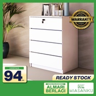 [BESAR] HK Almari Berlaci 4 Pintu dengan Lock/4 Tingkat Almari Baju/Drawer Chest/4 Chest Drawer