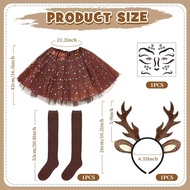 Carnival Deer Costume Women Deer Antlers Headband with Reindeer Ears Tutu Skirt Socks Deer Face Tatt