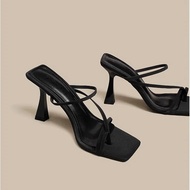 Huilm Womens High Heel Sandals 7cm Heel 2024 Korean Style Root Open Toe Square Toe Temperament Fashi