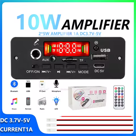 10W Complete Bluetooth 5.0 Amplifier Kit with Remote USB Cable DC 3.7-5V Mini Stereo System Gift for