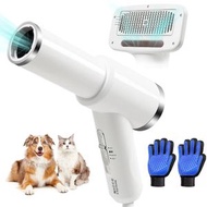 Others - 寵物吹風機，狗貓梳毛刷，可拆卸犬用吹毛梳，溫度可調、便攜靜音，附一對去毛手套（白色）