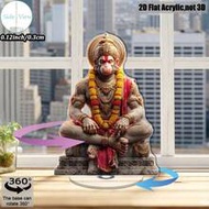 2D Flat, 1pc Rotating Hanuman Meditation Statue (Acrylic Deity, With 360° Rotating Base), Religious 
