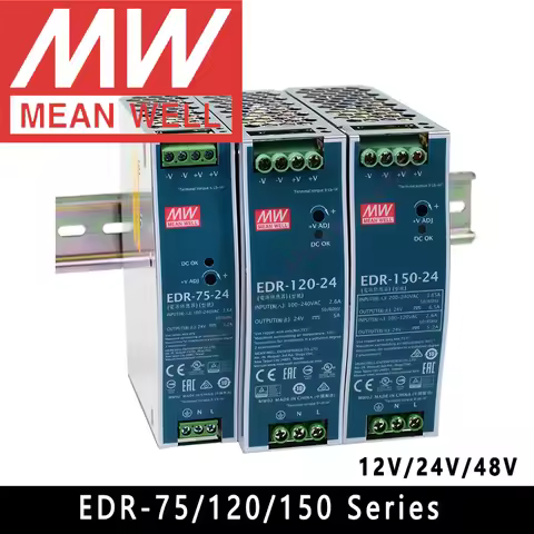 Mean Well EDR-75 120 150 Series Meanwell 12V 24V 48V DC 75w 120w 150w Single Output Industrial DIN R
