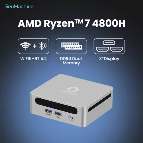 GenMachine AMD Ryzen 7 4800H Mini PC Windows 11 DDR4 Max 64GB WIFI6 24GBPS RTL8852 BT5.2 4.2GHz Gami
