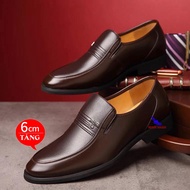Men's cowhide loafers with 6cm height increase. Stitched sole for middle-aged and elderly, beautiful