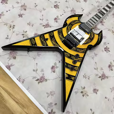 US Wylde Audio Viking Zakk Wylde Signature Electric Guitar - Yellow/Black Electric Guitar-Themed Gif