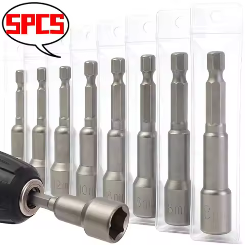 5Pcs Deepening Hexagonal Drill Sleeve Socket Wrenches 6mm 7mm 8mm 9mm 10mm 12mm 14mm Workshop Equipm
