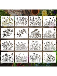 16 Piezas Plantillas De Dibujo Inspiradas En Flores Y Follaje, Material Pet Reutilizable Y Lavable, Plantillas Para Pintura En Acuarela, Pintura En Piedra, Album De Recortes, Garabatear E Imprimir. Adecuado Para Decoración De Paredes, Álbumes De Fotos, Telas, Muebles Y Manualidades. Kit De Pintura Artística Y Creativa Para Principiantes