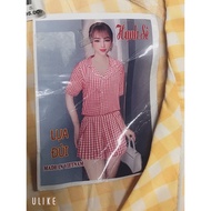 Batwing checkered silk pajama set