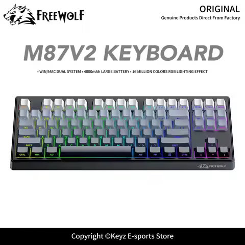 Tri-Mode Mechanical-Feel Keyboard FREEWOLF M87V2 with 4000mAh Battery 26-Key Anti-Ghosting RGB Wirel