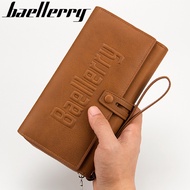 Baellerry กระเป๋าสตางค์กระเป๋าสตางค์บุรุษแบบใหม่ยาวสไตล์คุณภาพสูงกระเป๋าเก็บบัตรผู้ชาย,กระเป๋าสตางค์หนังแท้แบรนด์ความจุมากมีซิปกระดุม