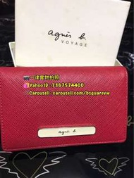 🈹清貨價🈹 全新 AGNES B 真皮 十字紋 證件套 卡包 CARD HOLDER (保証正貨及全新) 外紅色+內白色