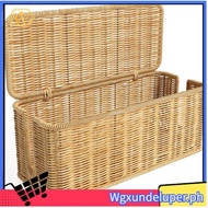 【W】Cable Management Box,Handwoven Imitation Rattan Cord Hider Organizer Box with Lid,2 Open Slots Ca
