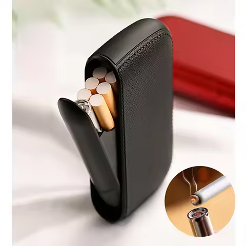 Leather Cigarette Box Men's Portable USB Electric Lighter Set Tungsten Coil Plasma Arc Electronic Li