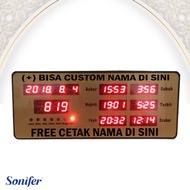 Jam Sholat Adzan Iqomah Sonifer Adzan Clock ukuran 25 x 10 cm FREE CUSTOM NAMA