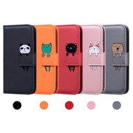 Google Pixel 8 7 7A 6 5A 4A 3A Pro 5G Black Cat Panda Colorful Adorable Pets Leather Flip Cardslots Phone Case